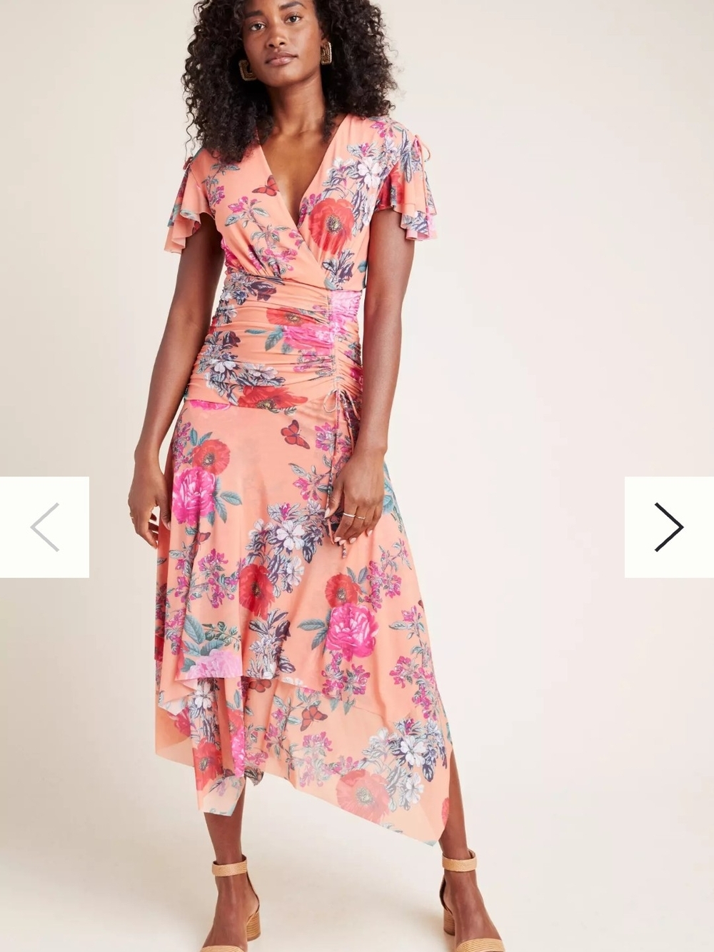 Anthropologie Peach Floral High-Low Wrap Dress